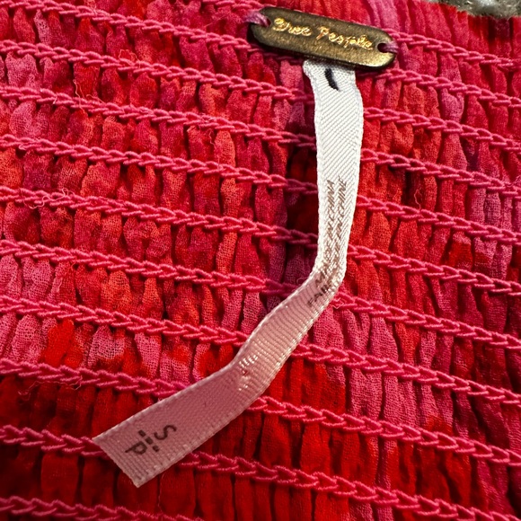 Free People FP pink red floral off shoulder rosette top - Picture 4 of 4